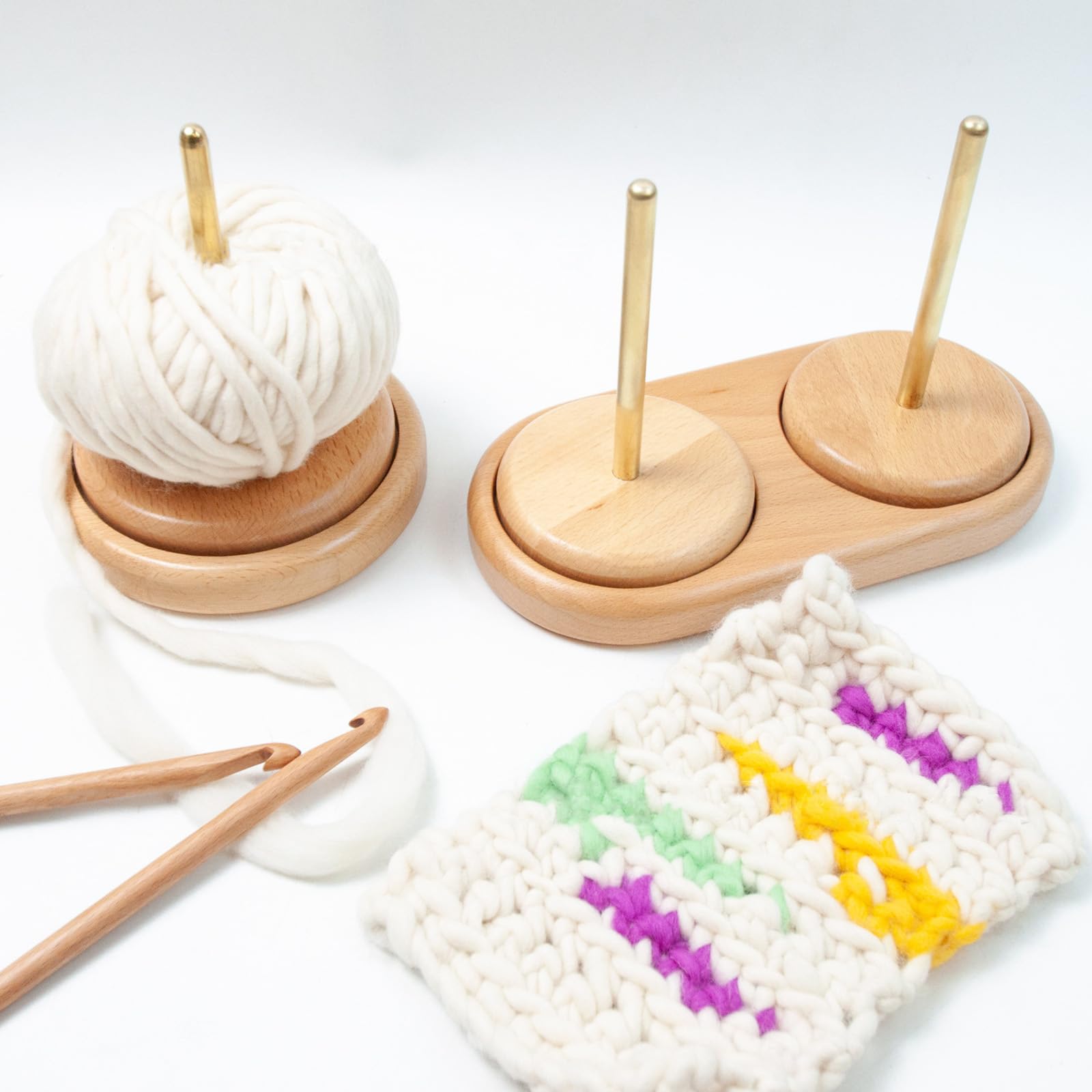 FantasyDay Wood Yarn Holder with Twirling Mechanism Classic, Wooden Spinning Yarn & Thread Holder, Knitting Embroidery, Craft & Sewing Supplies (A014)