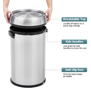 GAOMON 65L/17Gal Trash Can with Swing Top, Commercial Grade Heavy Duty Brushed Stainless Steel Outdoor Trash Can, Large Kitchen Trash Can, Round