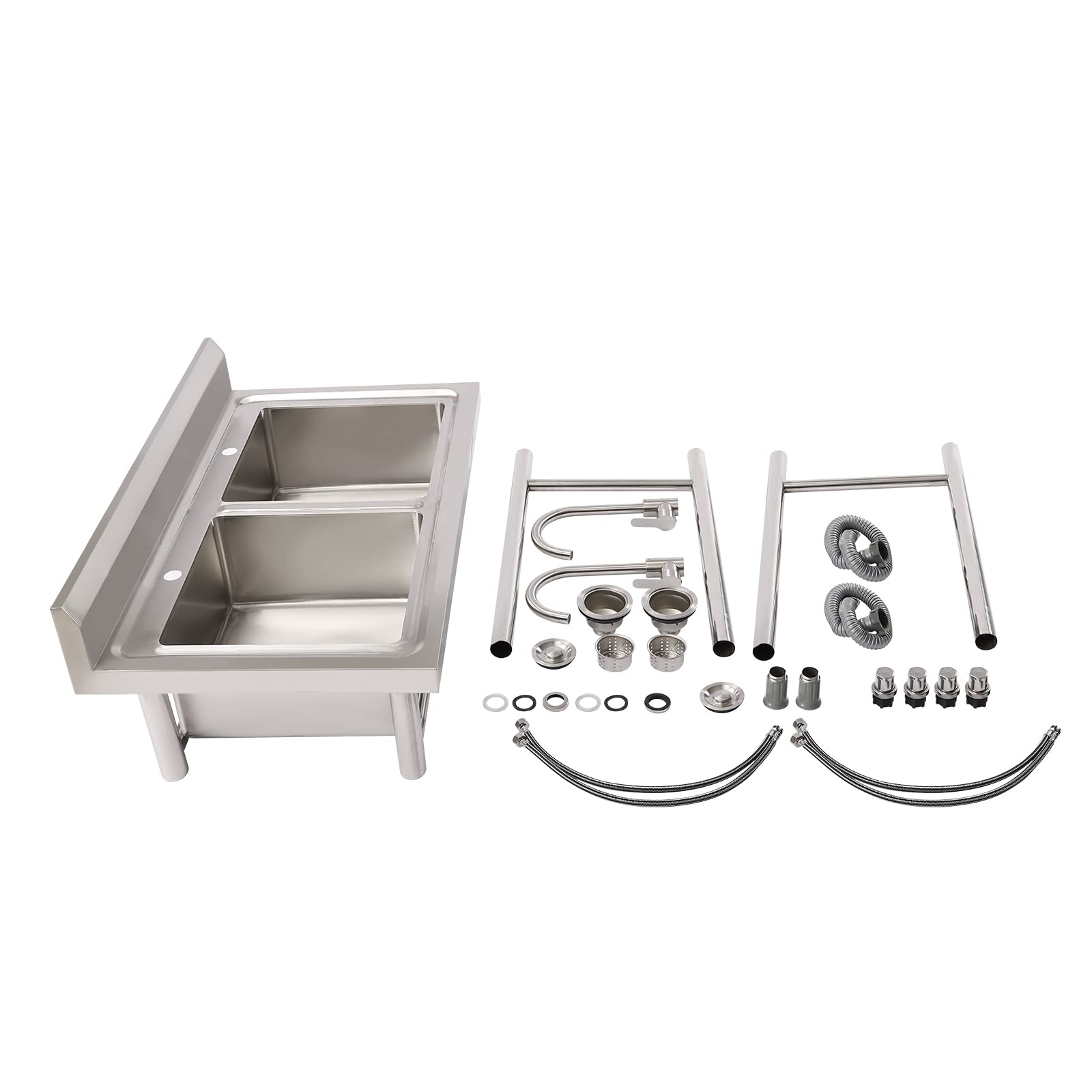 2 Compartment Commercial Stainless Steel Sink,Free Standing Utility Double Bowl Restaurant Sink,Kitchen Prep & Utility Sink for Home Garage Bar Laundry Room 39.3" L×23.6" W×31.5" H