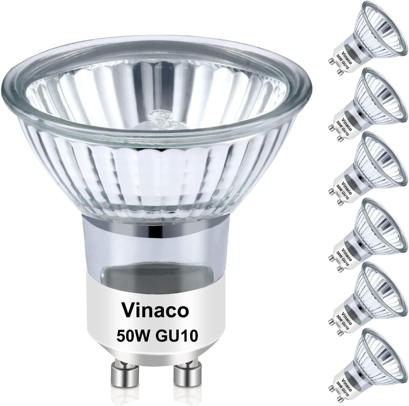 Vinaco GU10 Bulb, 6 Pack MR16 GU10 120V 50W Long Lasting, GU10 Halogen Bulb Warm White 2800K, 50W GU10 Dimmable with GU10 Base for Track Light Bulbs, Hood Light Bulbs. Halogen GU10+C 120V 50W