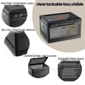 Large Lock Box,Lockable Storage Box with Combination Code 15.3x11x8.6in Stackable Medicine Lock Box for Safe Medication，Storage Box with Lock for Phone/Snacks/Personal Items/Fridge/Office