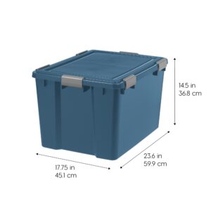 IRIS USA WeatherPro 74 Qt Eco-Friendly Storage Bins with Lids, 4 Pack, BPA-Free Plastic Gasket Box with Tight Latch and Seal, Stackable Nestable Tote Tub - Navy