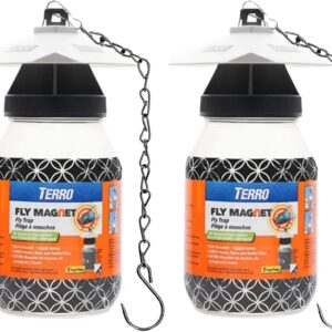 Plexon TERRO Fly Magnet, Reusable Fly Trap - Includes One Fly Bait Packet and Heavy Duty 9.5 PLEXON Hanging Chain (2 Traps)