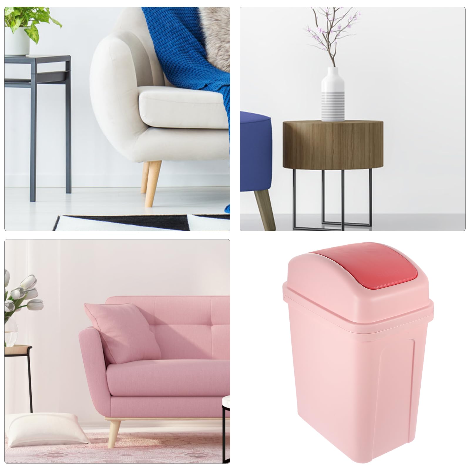 ABOOFAN Shake Lid Trash Can Thicken Trash Bucket Garbage Bin Waste Bins Kitchen Trash with Lid Push Top Garbage Can Bathroom Trashcan Recycling Container Household Office Pp Pink Cream