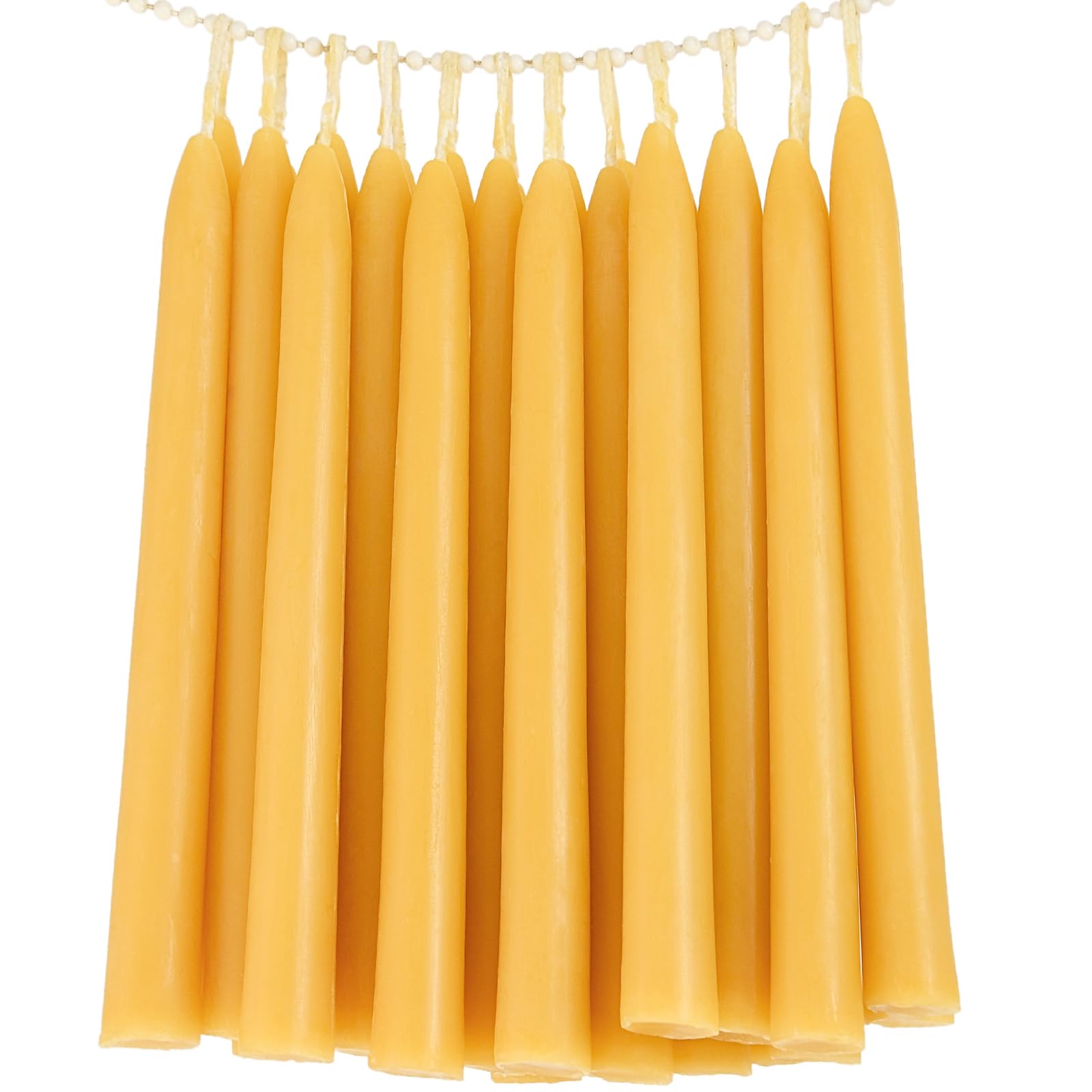 24 Pack Beeswax Taper Candles in Bulk 8 inch Tall - All Natural, 100% Pure Unscented Bee Wax Candle, Dripless, 5 Hours Burnning Time -Yellow