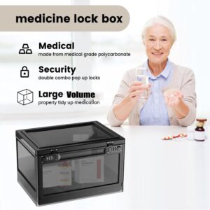 Large Lock Box,Lockable Storage Box with Combination Code 15.3x11x8.6in Stackable Medicine Lock Box for Safe Medication，Storage Box with Lock for Phone/Snacks/Personal Items/Fridge/Office