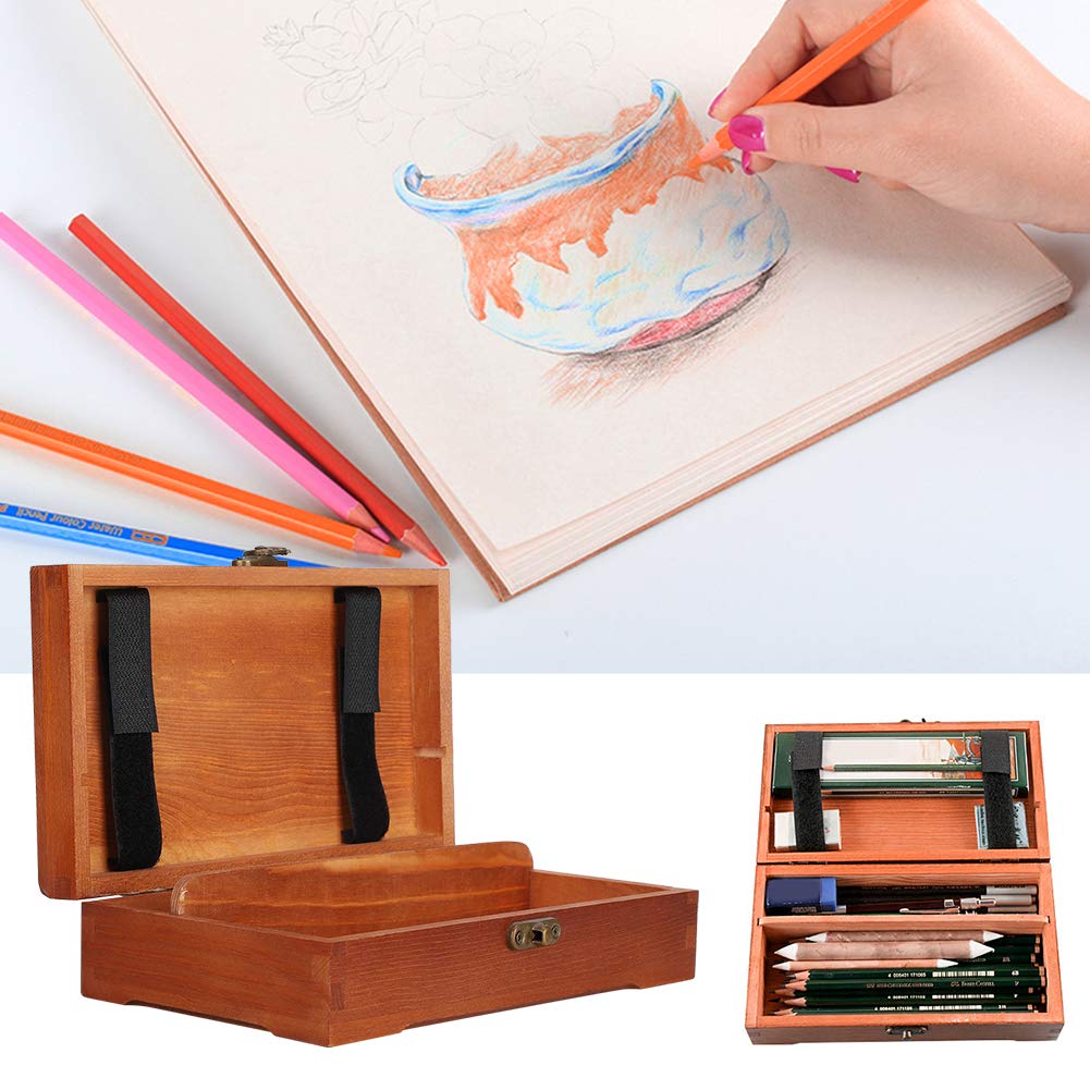 Art Supply Wooden Storage Box, Artist Tool and Brush Storage Box with Locking Clasp for Pastels Pencils Pens Markers Brushes Storage