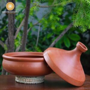 Swadeshi Blessings Unglazed Clay Tajine Pot for Cooking with Lid/LEAD-FREE Earthen Tajine/Clay Tajine Cookware for baking +FREE ASH For Cleaning