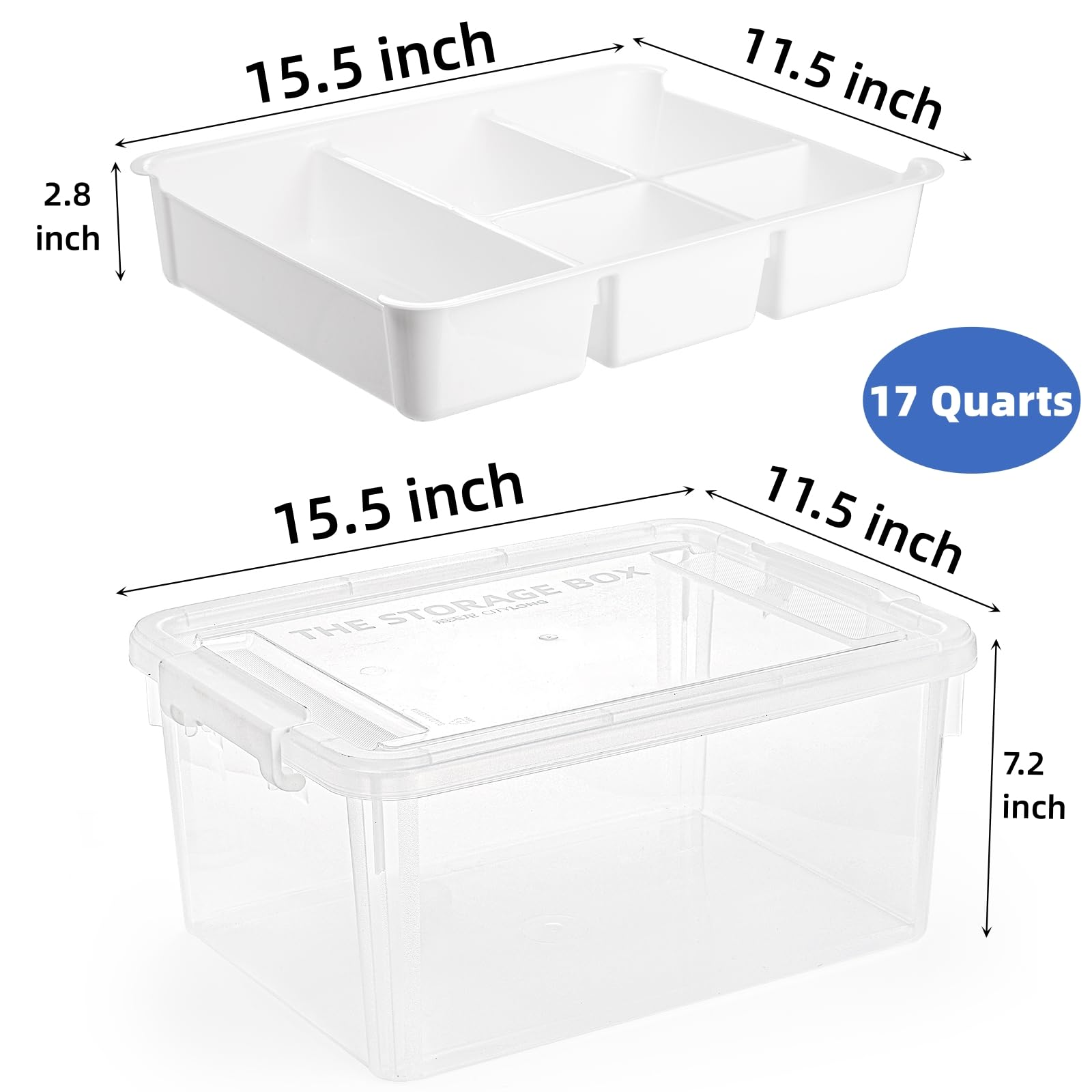 Eorbow 17QT Plastic Storage Box with Removable Tray, Clear Art Supply Craft Organizer and Storage Bin, Stackable Playroom Container with Lid and Handle for Organizing Tool, Bead, Crayon, Sewing