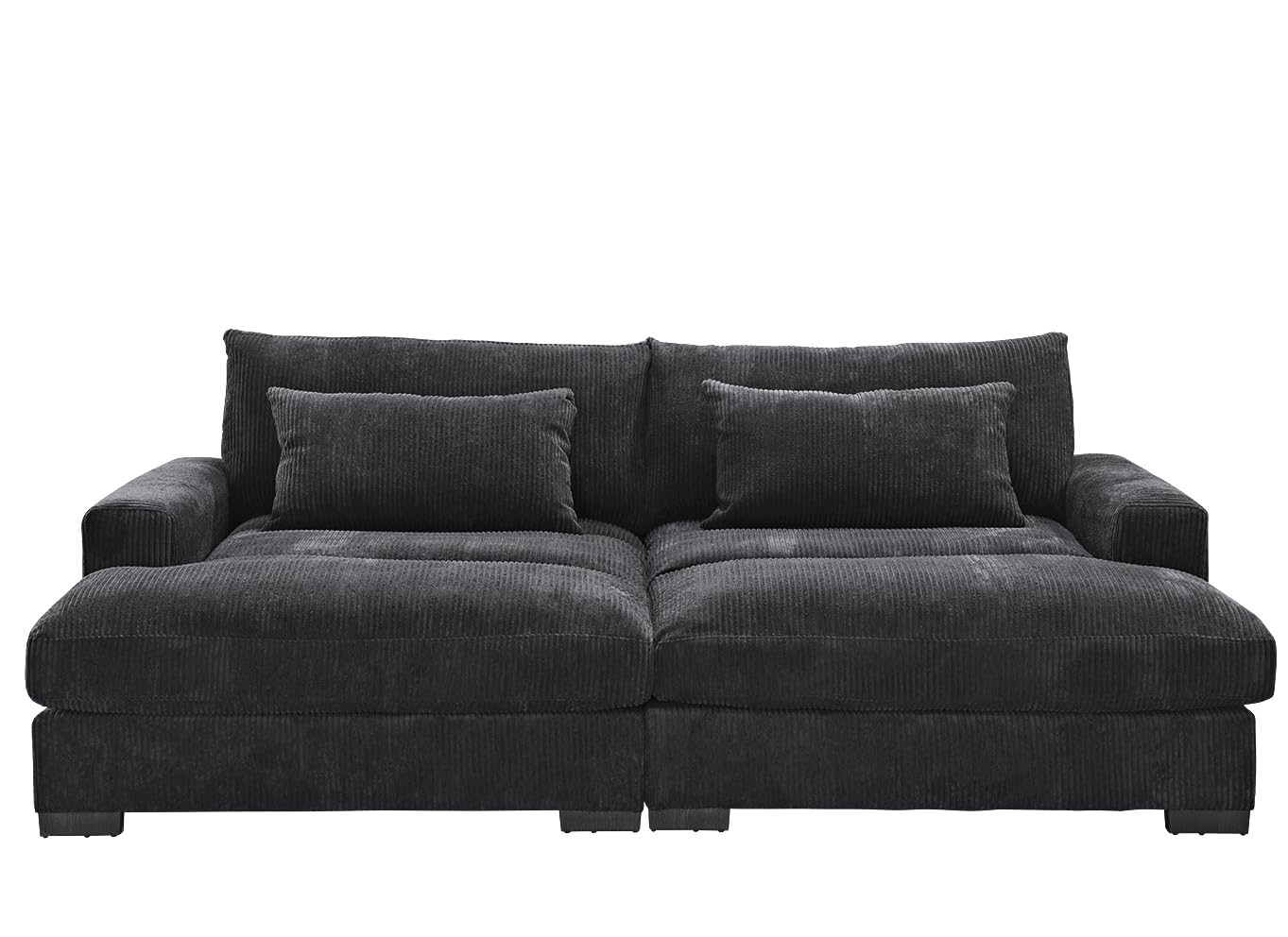 Container Furniture Direct Luxe Sleeper Sofa with Soft Corduroy Upholstery, Double Chaise Design, Convertible to Twin Size Bed, Modern and Comfortable Living Room Couch, Extra Large, Black