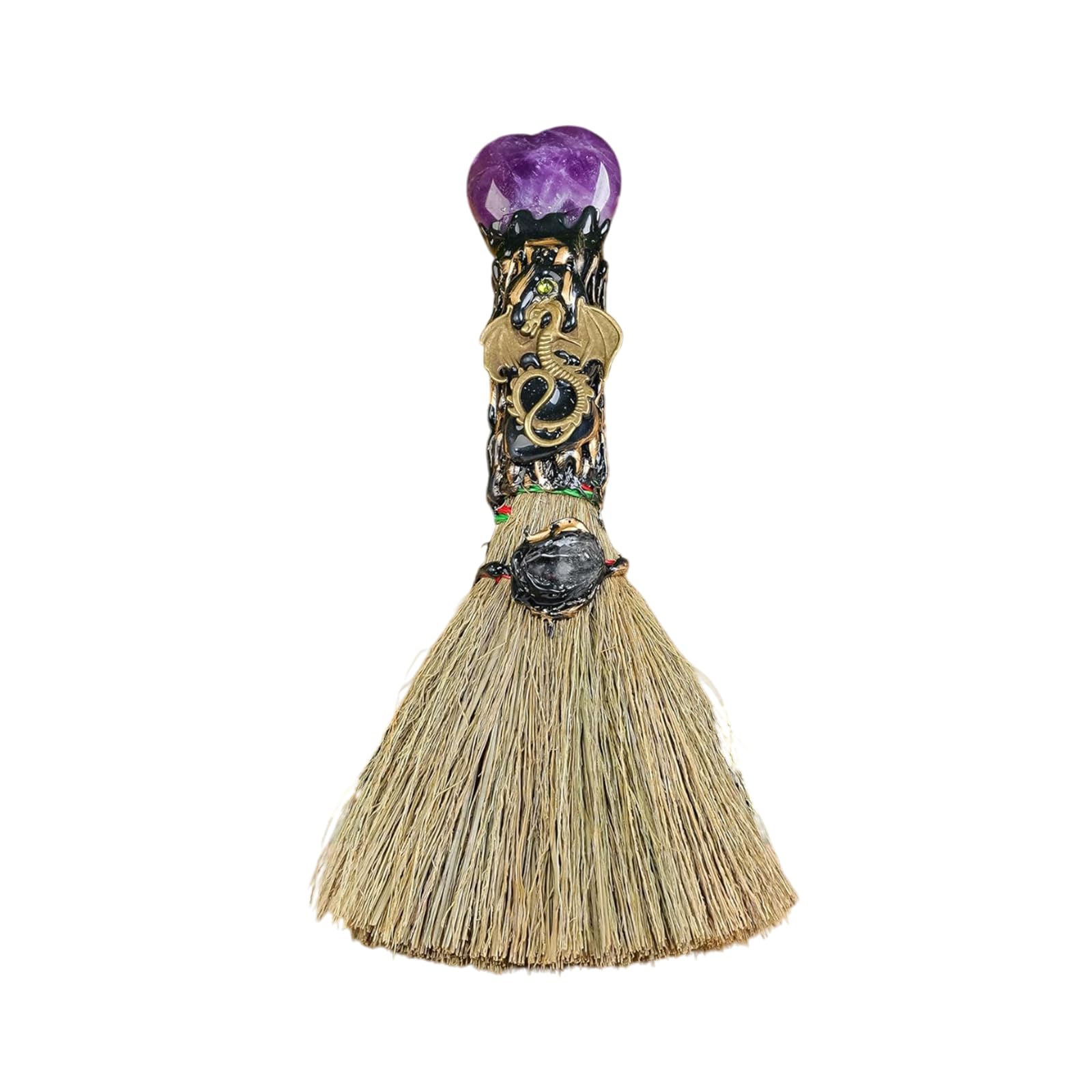 Ykendz Witch Broom Halloween Crystal Witch Wiccan Altar Broom, Magic Broom Witchcraft Witches Pagan Altar Decor, Handmade Ritual Magic Ceremonial (Amethyst)