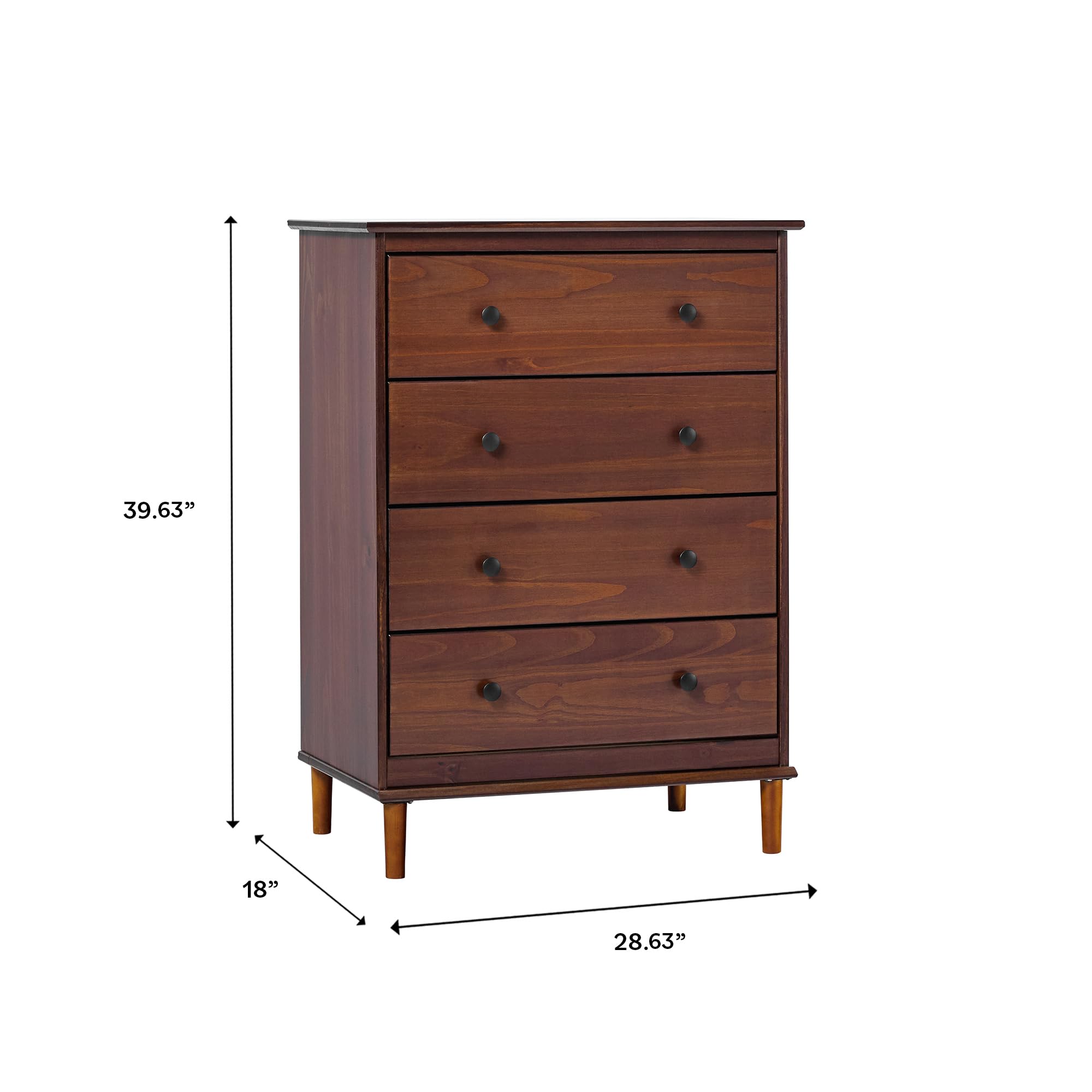 Walker Edison Modern Tall 4-Drawer Solid Wood Dresser Bedroom Storage Drawer Organizer Closet Hallway, 40 Inch, Walnut