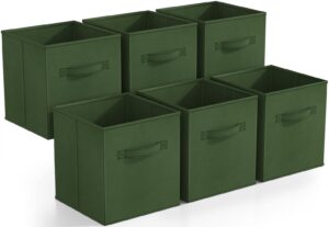 sorbus foldable storage cubes - 6 fabric baskets for organizing pantry, shelf, toy box, cubby, closet organizer - 11 inch collapsible closet organizers and storage bins (dark green 6 pack)