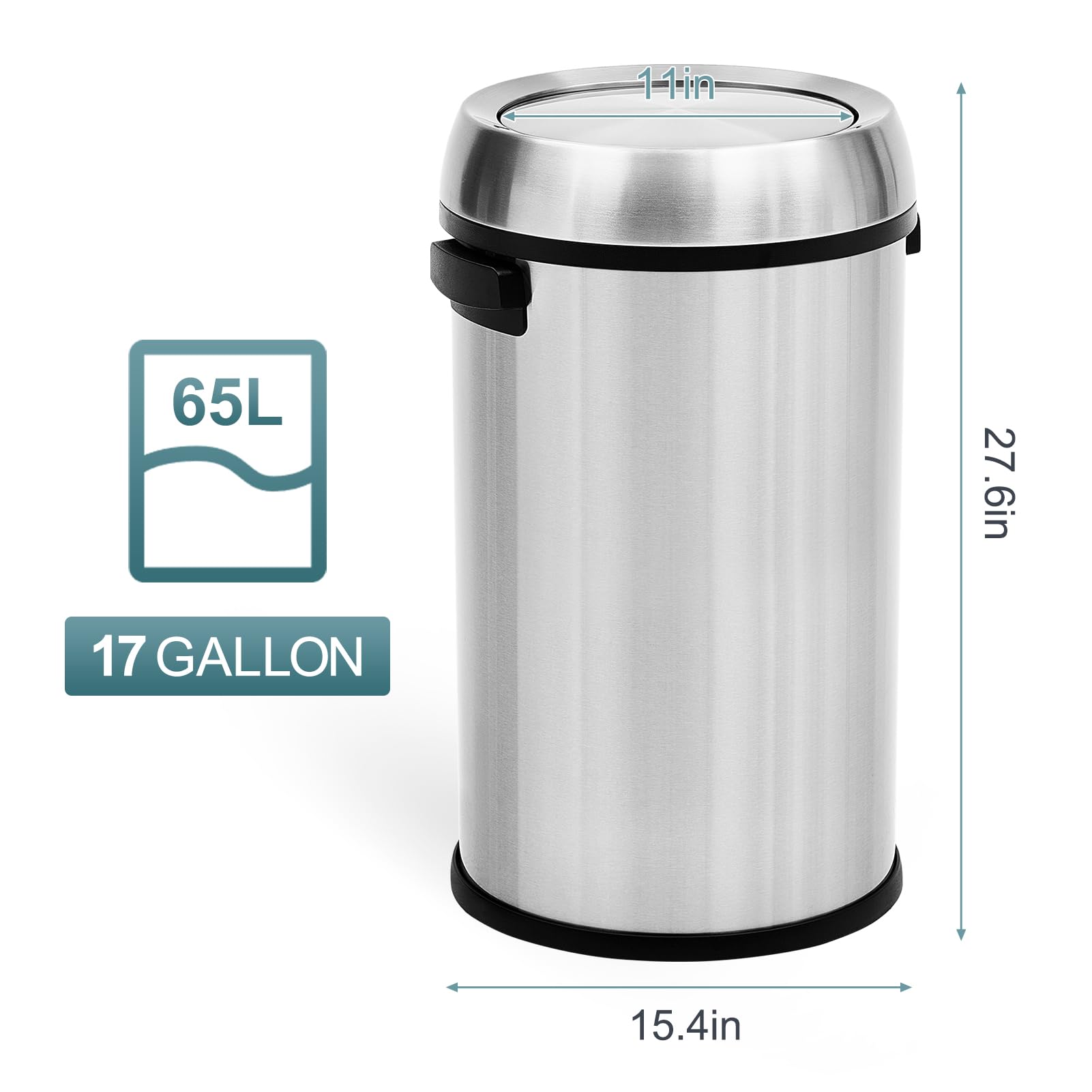 GAOMON 65L/17Gal Trash Can with Swing Top, Commercial Grade Heavy Duty Brushed Stainless Steel Outdoor Trash Can, Large Kitchen Trash Can, Round