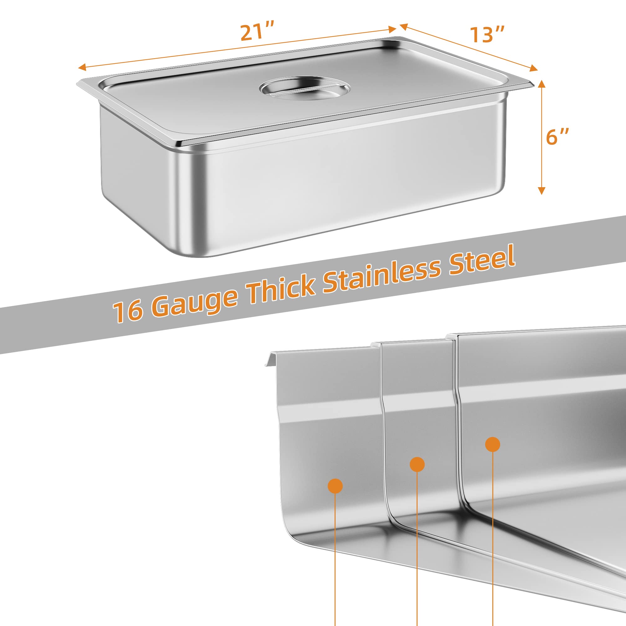 Garvee 6 Pack Steam Table Pan Full Size Hotel Pan, [NSF Certified][with Lid] Catering Food Pan Commercial Stainless Steel 6 Inch Deep Anti-Jamming