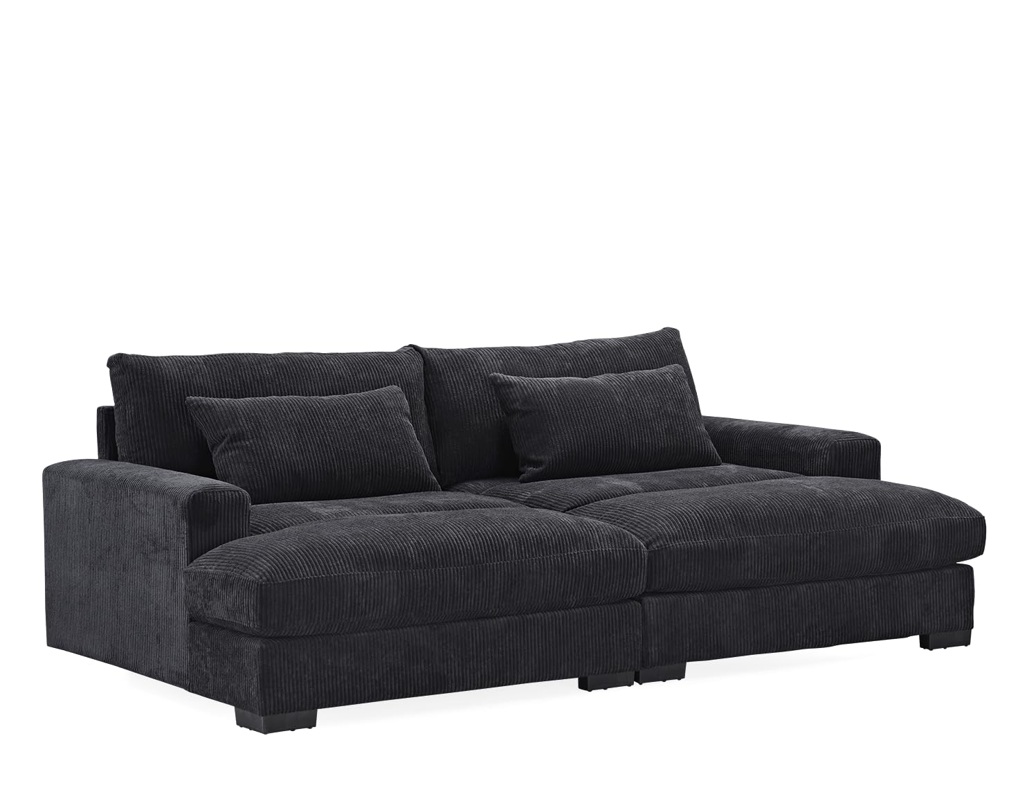 Container Furniture Direct Luxe Sleeper Sofa with Soft Corduroy Upholstery, Double Chaise Design, Convertible to Twin Size Bed, Modern and Comfortable Living Room Couch, Extra Large, Black