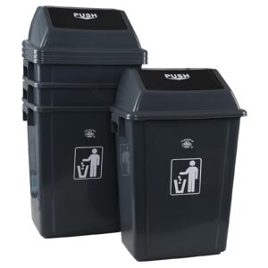 nihenok 15 gallon tall plastic trash can with swing lid, 4 pack gray kitchen garbage bins