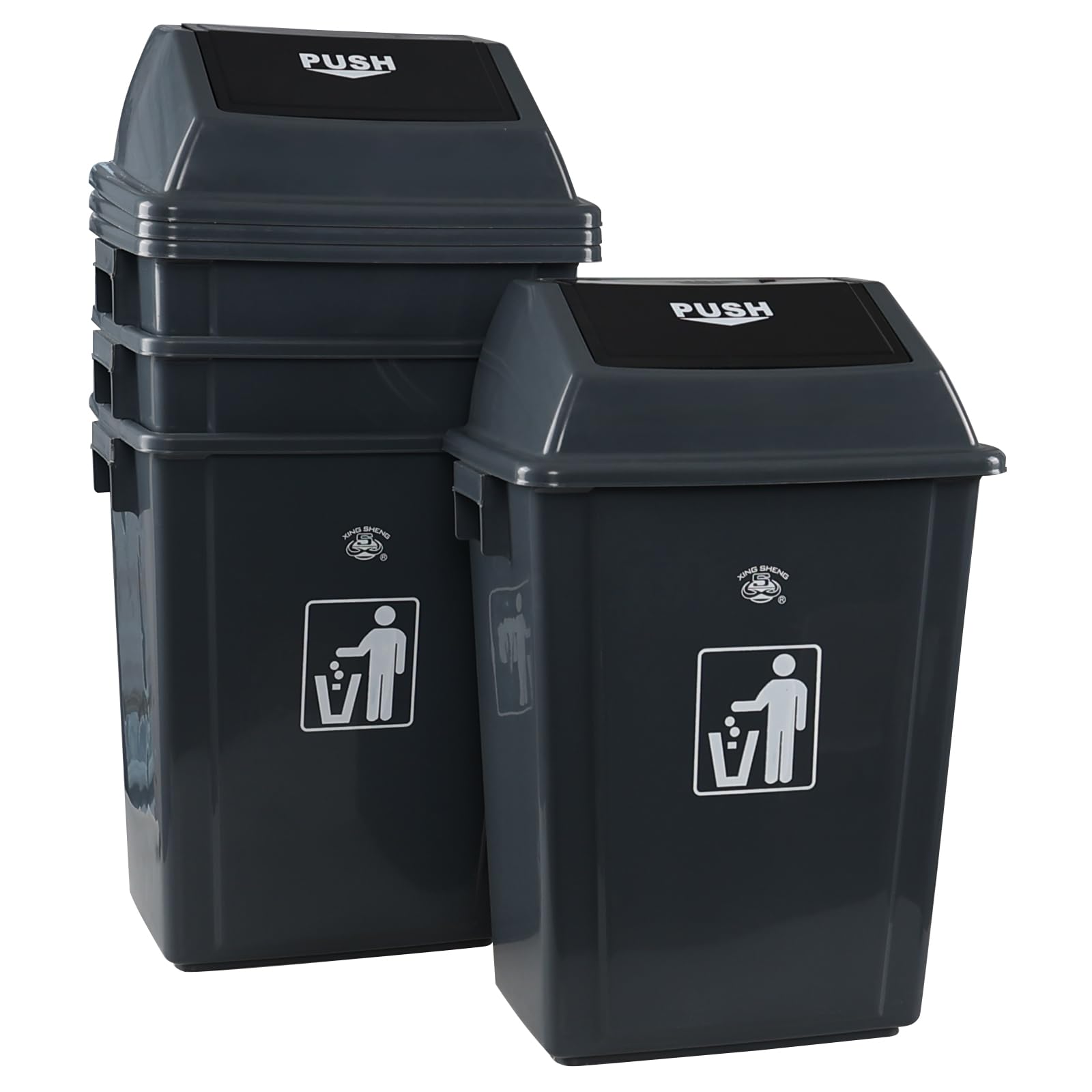 Nihenok 15 Gallon Tall Plastic Trash Can with Swing Lid, 4 Pack Gray Kitchen Garbage Bins