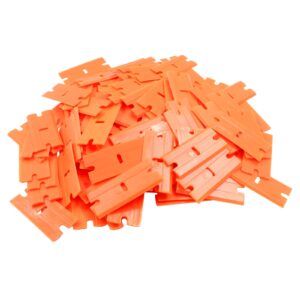 Coufce 300 Pieces Plastic Razor Blade Orange Double Edged Razor Scraper Tool Safety Glass Scraper for Removing Decals, Stickers, Clean Car Window, Adhesive Label