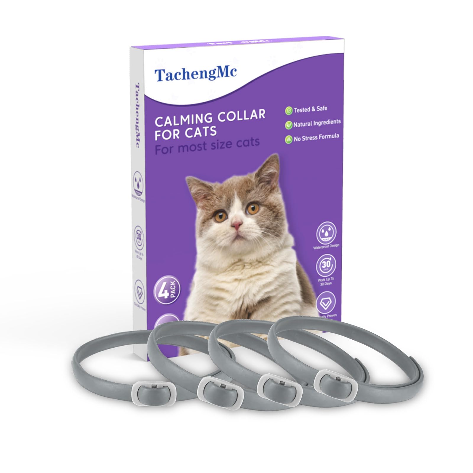 4 Pack Calming Collar for Cats, Cat Collars Efficient Relieve Reduce Anxiety Stress Collar, Cat Calming Collar Kitten Supplies Make Comfortable Relaxed, Lasting 60 Days, Grey