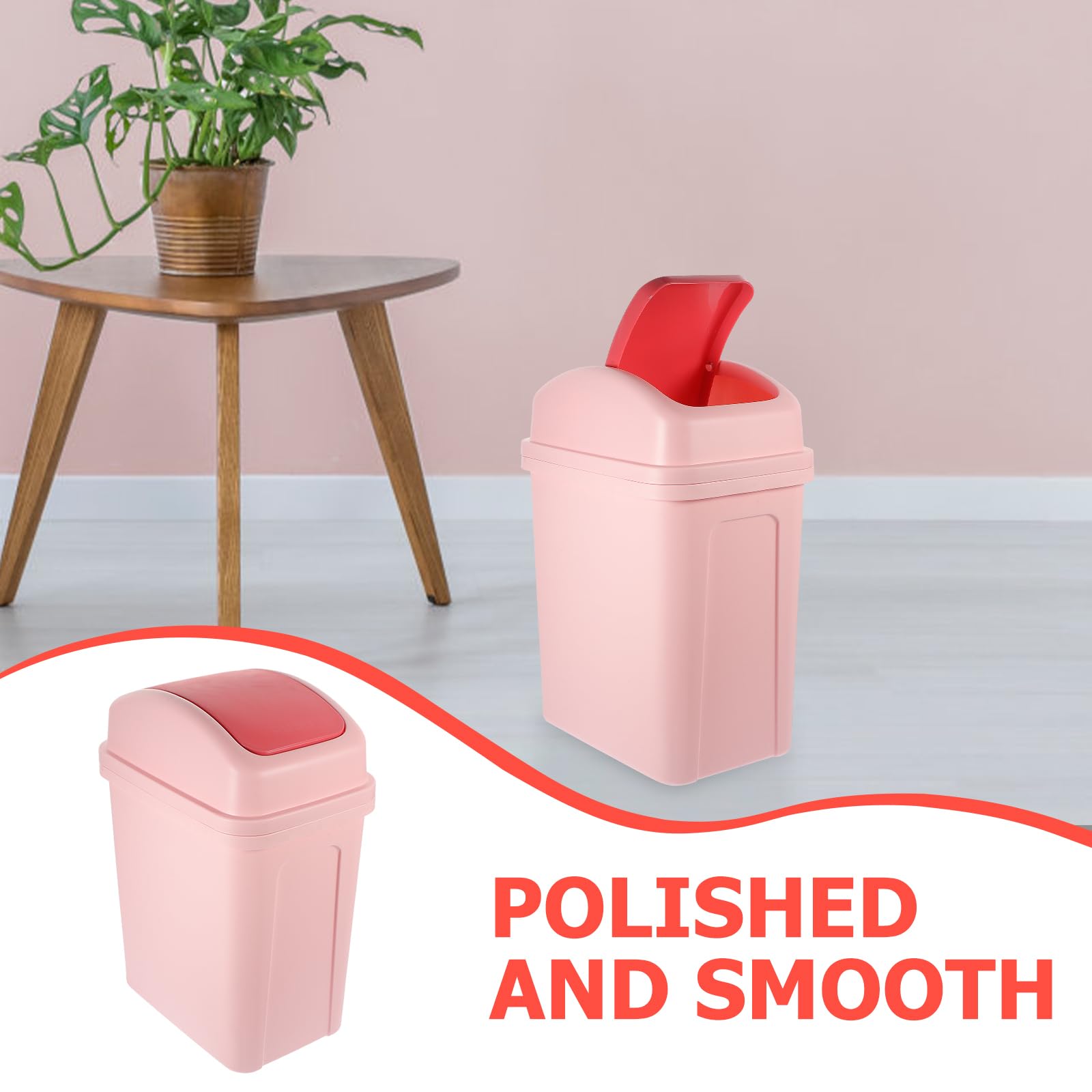 ABOOFAN Shake Lid Trash Can Thicken Trash Bucket Garbage Bin Waste Bins Kitchen Trash with Lid Push Top Garbage Can Bathroom Trashcan Recycling Container Household Office Pp Pink Cream