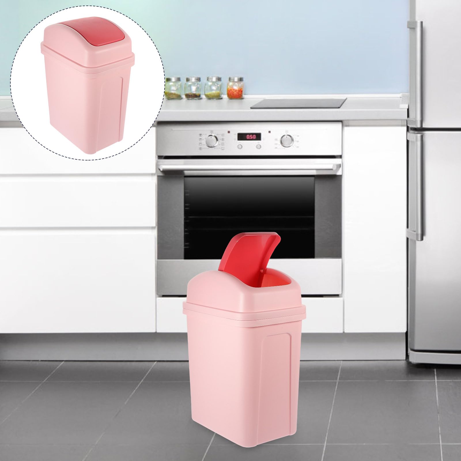 ABOOFAN Shake Lid Trash Can Thicken Trash Bucket Garbage Bin Waste Bins Kitchen Trash with Lid Push Top Garbage Can Bathroom Trashcan Recycling Container Household Office Pp Pink Cream