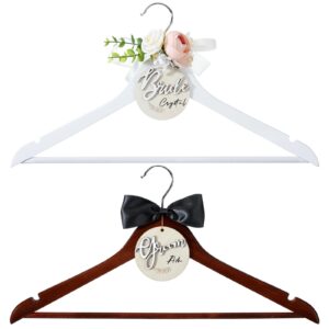 filltouch 2 pack wedding hanger bridal hanger bride groom hanger with wedding hanger tags for wedding dress wedding gift (pink)