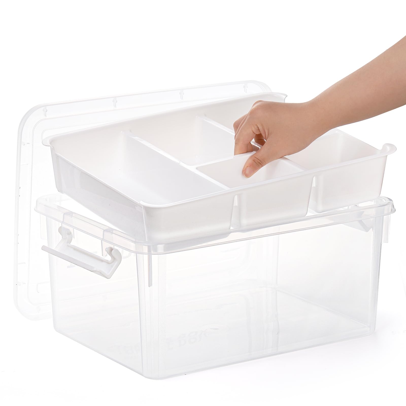 Eorbow 17QT Plastic Storage Box with Removable Tray, Clear Art Supply Craft Organizer and Storage Bin, Stackable Playroom Container with Lid and Handle for Organizing Tool, Bead, Crayon, Sewing