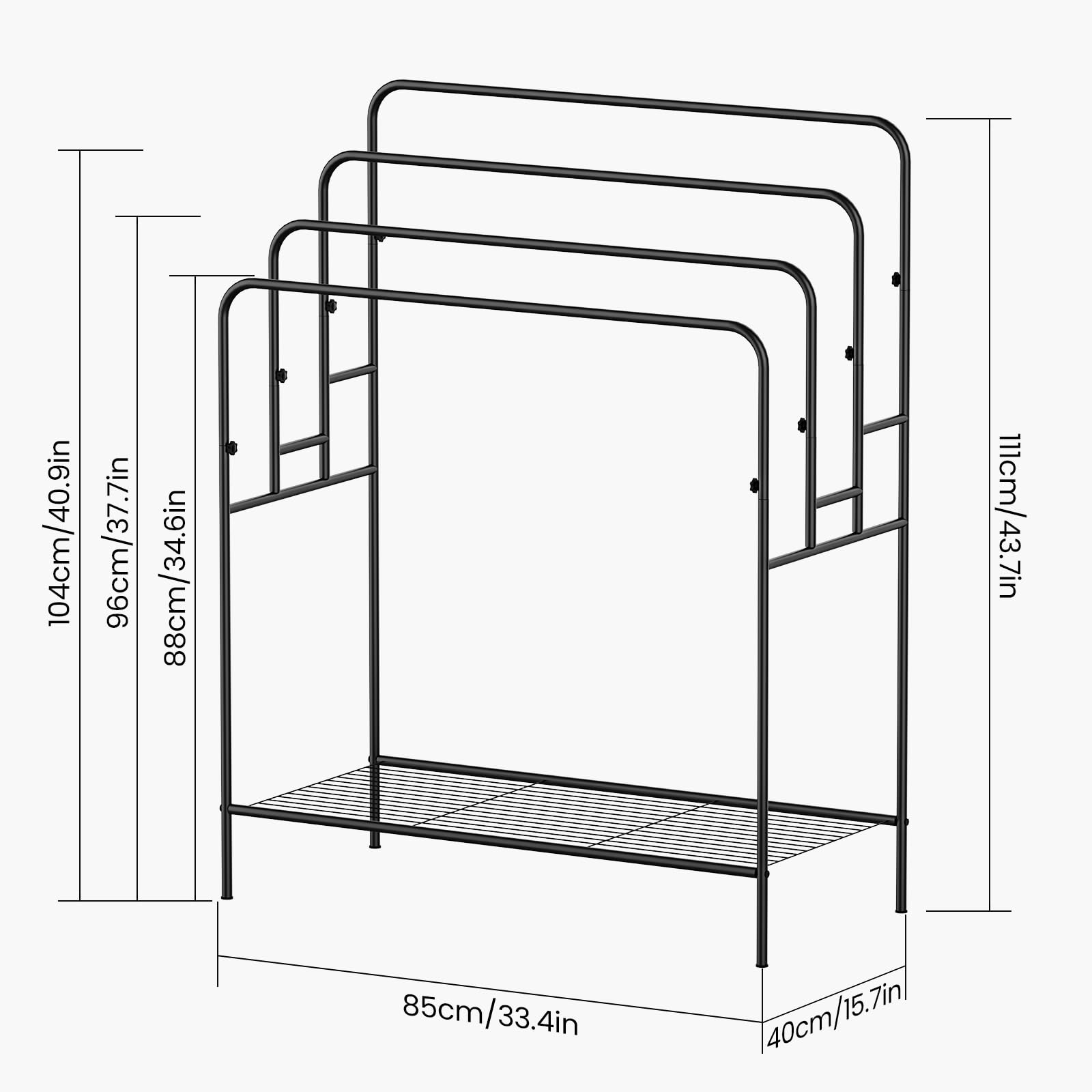 WeGXY 44" Extra Large Free Standing Towel Rack - 4 Tier Outdoor Pool Towel Holder, Versatile Blanket and Quilt Rack Stand for Living Room, Bathroom, Bedroom, Beach, Hot Tub, Gym and Pool Area Outside