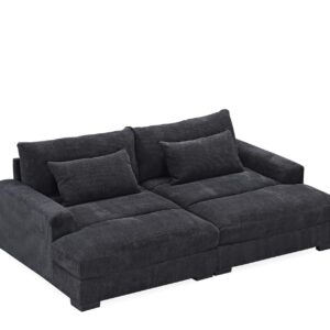 Container Furniture Direct Luxe Sleeper Sofa with Soft Corduroy Upholstery, Double Chaise Design, Convertible to Twin Size Bed, Modern and Comfortable Living Room Couch, Extra Large, Black