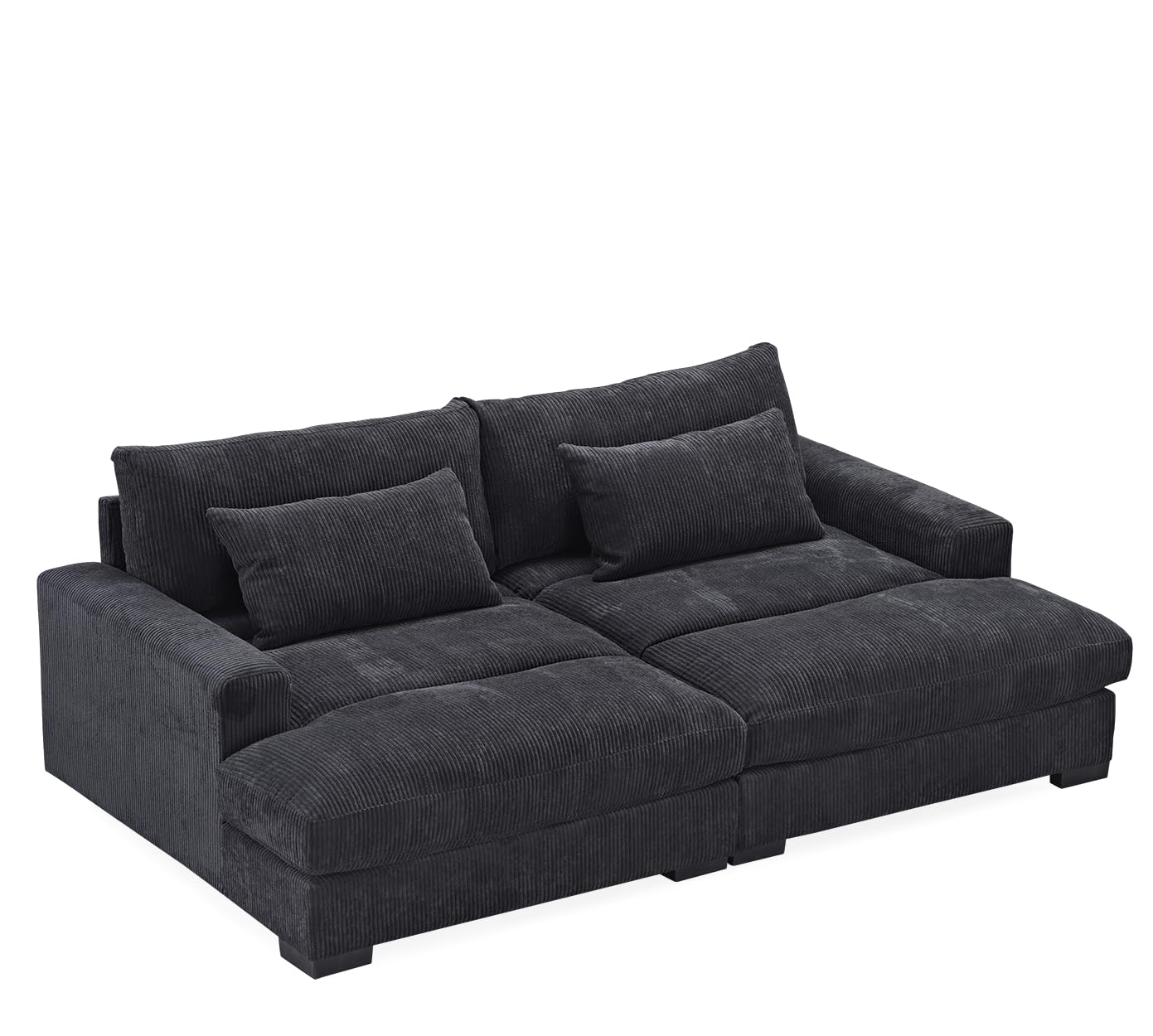 Container Furniture Direct Luxe Sleeper Sofa with Soft Corduroy Upholstery, Double Chaise Design, Convertible to Twin Size Bed, Modern and Comfortable Living Room Couch, Extra Large, Black