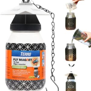 Plexon TERRO Fly Magnet, Reusable Fly Trap - Includes One Fly Bait Packet and Heavy Duty 9.5 PLEXON Hanging Chain (2 Traps)