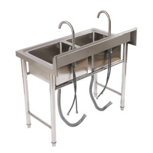 2 Compartment Commercial Stainless Steel Sink,Free Standing Utility Double Bowl Restaurant Sink,Kitchen Prep & Utility Sink for Home Garage Bar Laundry Room 39.3" L×23.6" W×31.5" H