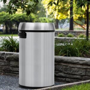 GAOMON 65L/17Gal Trash Can with Swing Top, Commercial Grade Heavy Duty Brushed Stainless Steel Outdoor Trash Can, Large Kitchen Trash Can, Round