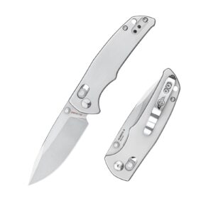 OKNIFE Rubato 3 Stainless Steel Pocket Knife,2.96" Drop Point Blade,Steel Handle with Clip,Thumb Stud,Rail Lock (Silver