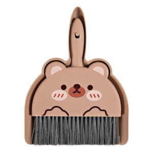 ulafbwur mini dustpan and brush set, cartoon pattern cleaning set, 2pcs/set small broom dustpan set, keyboards cleaning mini broom dustpan set, compact dust pan and hand broom for cleaning brown