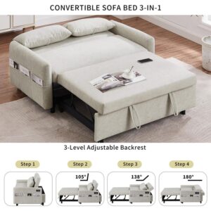 Convertible Chair Bed, 3 in 1 Convertible Sofa Bed Sleeper Chair with 3 Level Adjustable Backrest & 2 Pillow, Pull Out Sofa Bed in Microfiber, Sofa Bed Couch Loveseat Sleeper Bed for Living Room,Beige