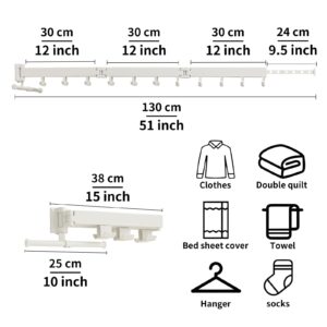 JOOM Clothes Drying Rack Wall Mounted,Folding Clothes Drying Rack,Retractable,Collapsible(Tri-Fold,Upgrade Hook),Wall Mounted Drying Rack for Laundry Balcony Bathroom (White)