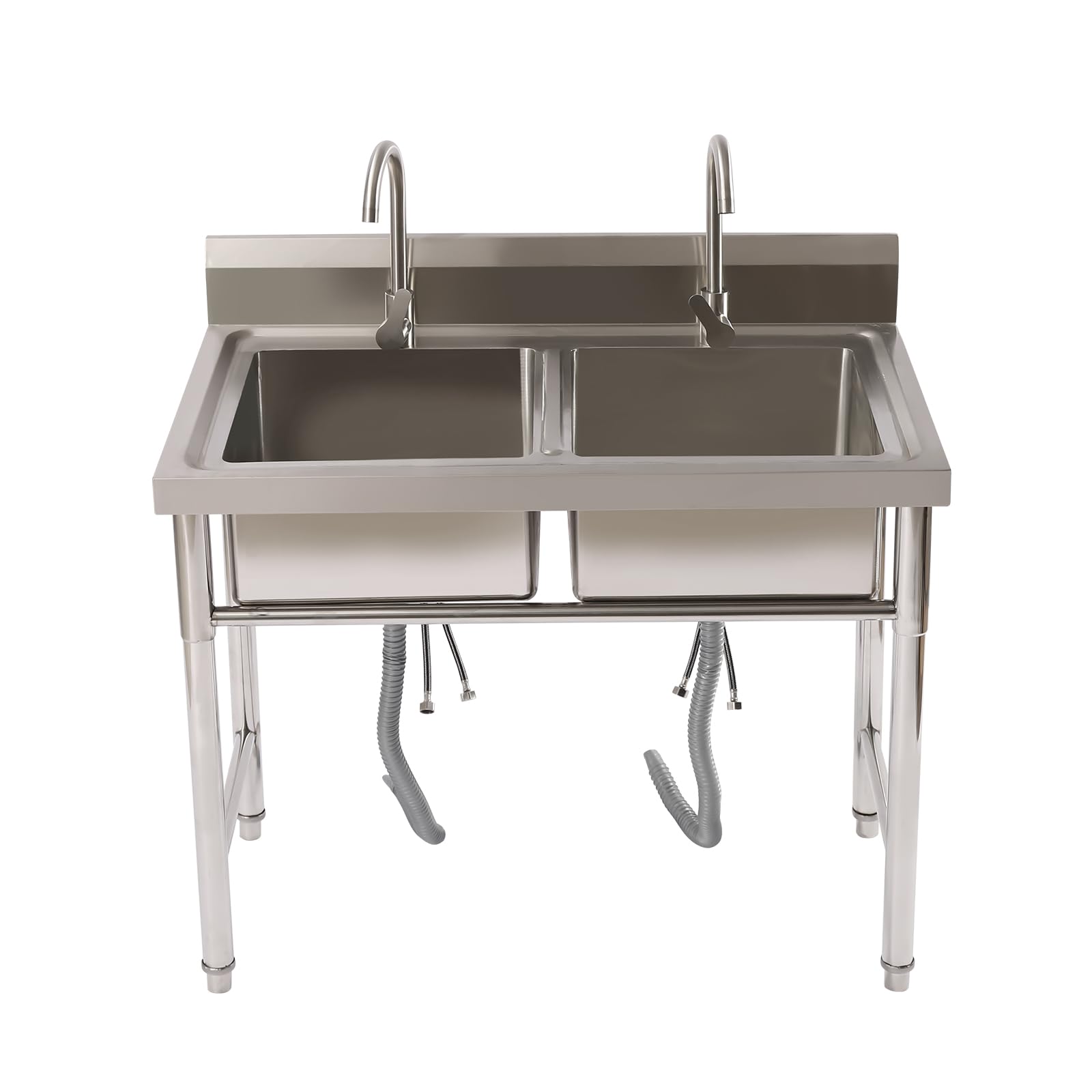 2 Compartment Commercial Stainless Steel Sink,Free Standing Utility Double Bowl Restaurant Sink,Kitchen Prep & Utility Sink for Home Garage Bar Laundry Room 39.3" L×23.6" W×31.5" H