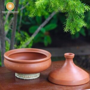 Swadeshi Blessings Unglazed Clay Tajine Pot for Cooking with Lid/LEAD-FREE Earthen Tajine/Clay Tajine Cookware for baking +FREE ASH For Cleaning