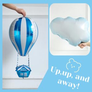 Enanal Up Up and Away Balloon Garland Arch Kit, 152pcs Dusty Slate Fog Baby Blue and Sand White Balloons with Hot Air Balloon and Cloud Foil Balloons for Baby Shower Decoration Teddy Themed Party