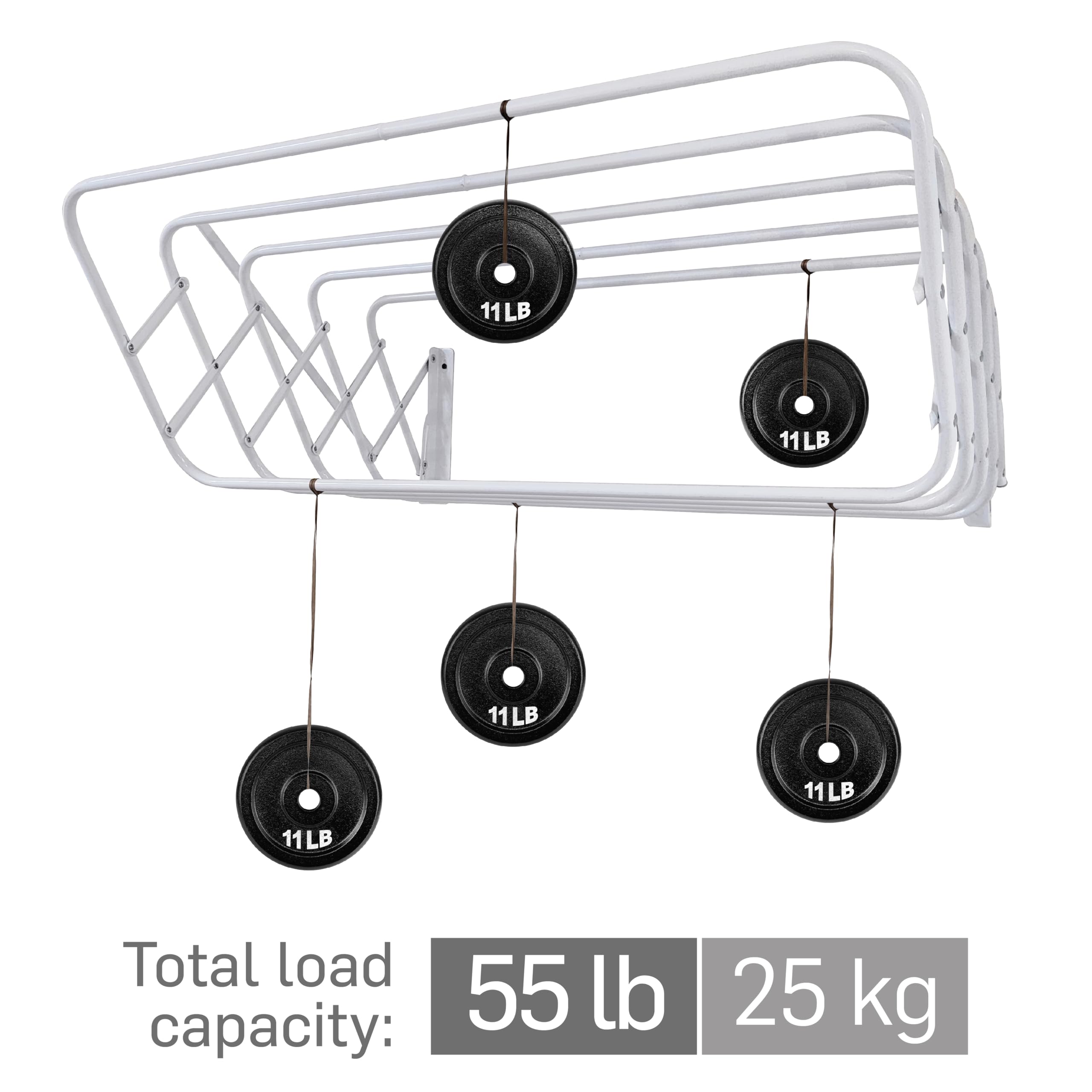 SOH DESIGN Steel Wall Mount Clothes Drying Rack, White Powder Coated, 9 Rods Expandable, for Laundry, Bathroom, Balcony,Indoor-Outdoor Use, 24 in Wide