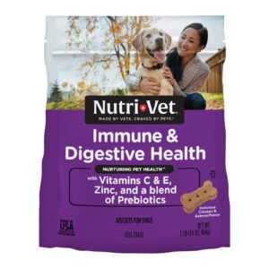 nutri-vet immune & digestive health biscuits for dogs - immune health dog biscuits - prebiotic & postbiotic dog treat - tasty digestive dog biscuits - 16 oz