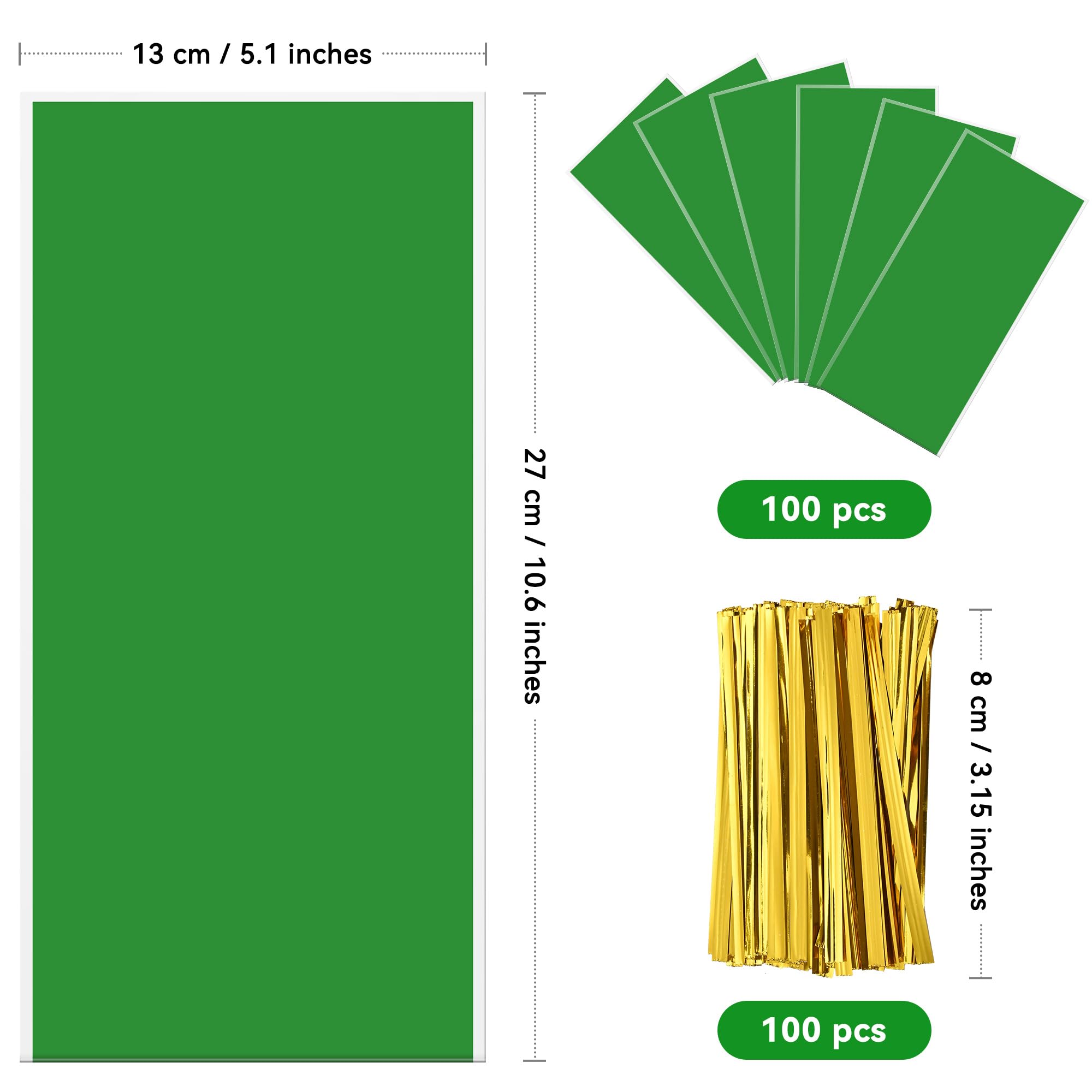 Lecpeting 100 Pcs Cellophane Treat Bags Plastic Goodie Storage Bags Party Favor Candy Bags with Twist Ties for Gift Wrap Birthday Wedding Baby Shower Christmas Party Supplies (Green)