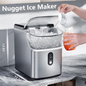 Antarctic Star Nugget Ice Maker with Soft Chewable Pellet Ice, Pebble Portable Countertop Ice Machine, 36Lbs/24H, Automatic Cleaning, Sonic Ice, One-Click Operation, for Kitchen Stainless Steel Silver