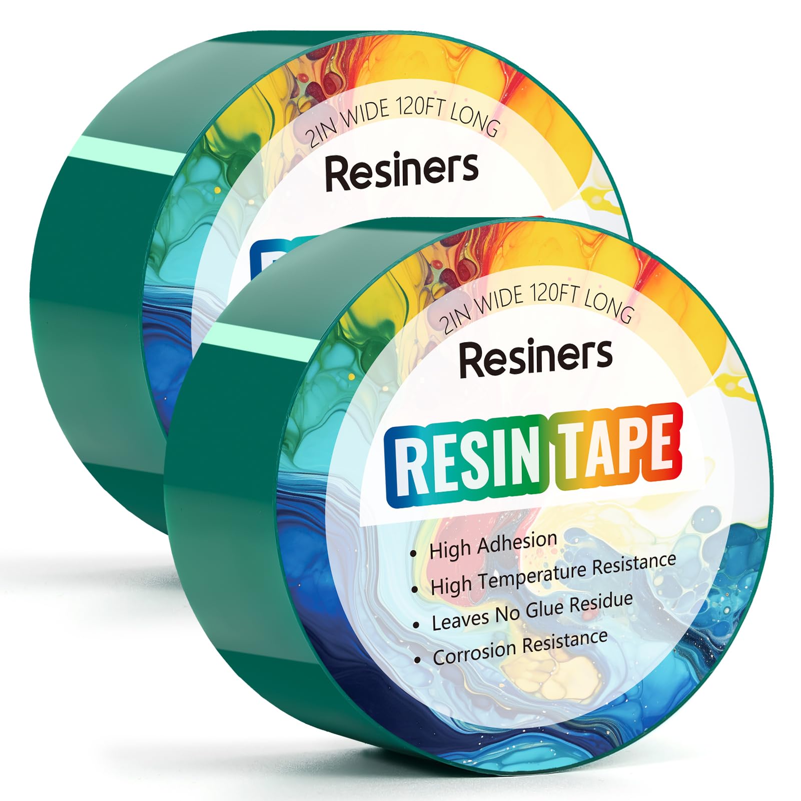 Resiners Resin Tape for Epoxy Resin Molding - 2IN W x 240FT L - Thermal Adhesive Tape, High Temperature Resistance, Easy Peel-Off, Release Resin Tape for River Tables, Remove Residue, Green