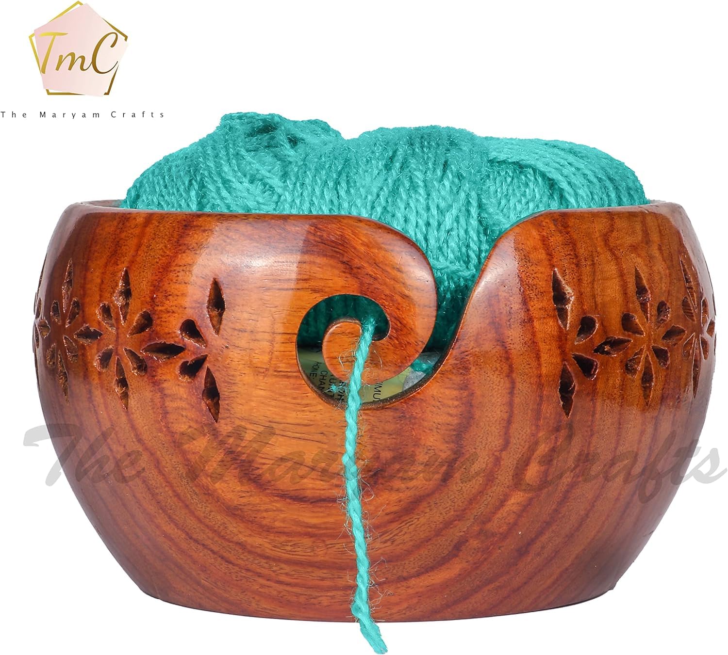 Personalized Rosewood Wooden Storage Yarn Bowl, Bowl Holder & Dispenser for Tangle-Free Yarn Perfect Large Knitting & Crochet Bowl - Personalized Gift (Personalized, Small - 6" Dia x 3" Height)