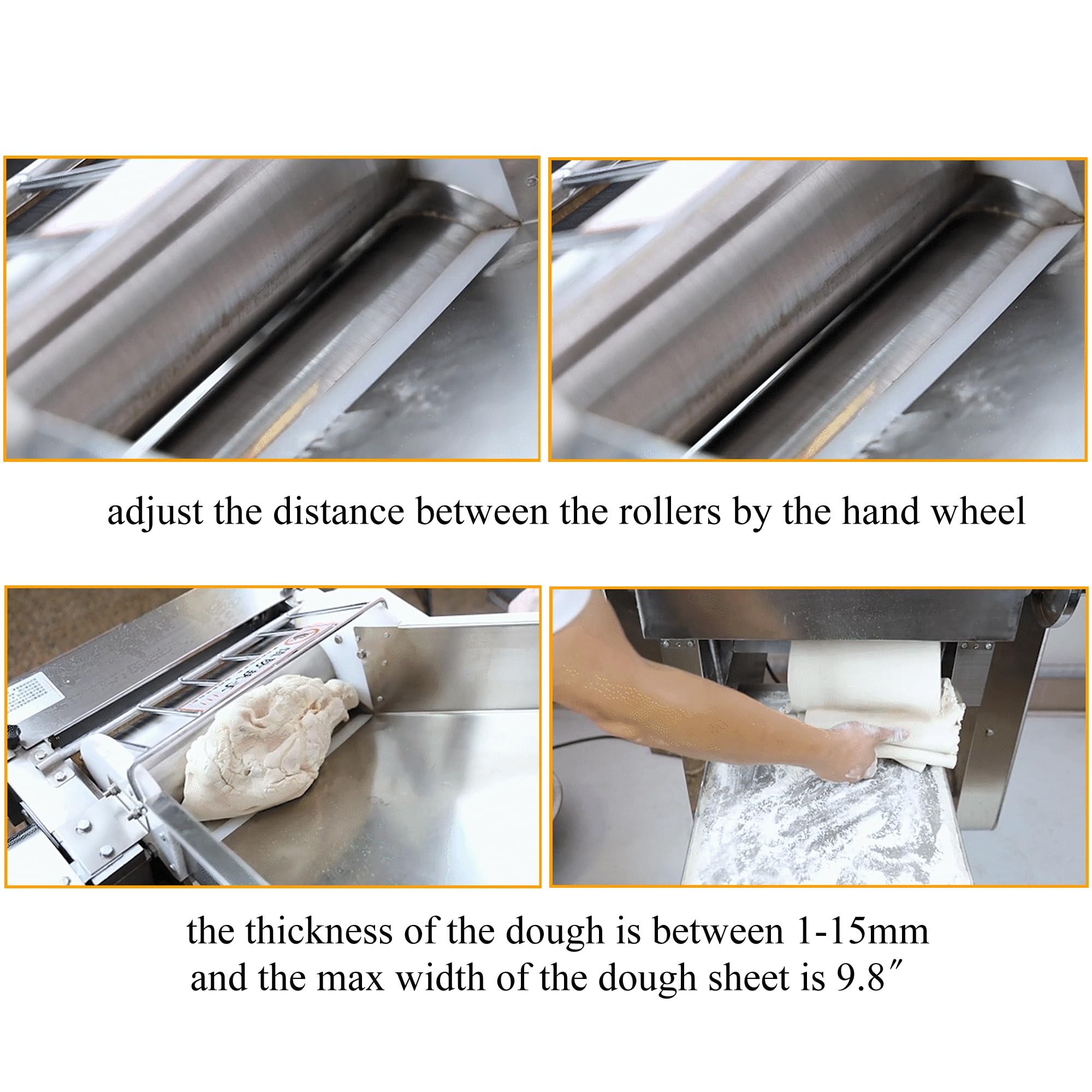 HQHAOTWU Commercial Dough Pressing Machine High Speed Dough Roller Sheeter Electric Dough Flatbread Machine Dough Pieces for Pasta Making 1-15mm Adjustable Thickness 9.84in Roller