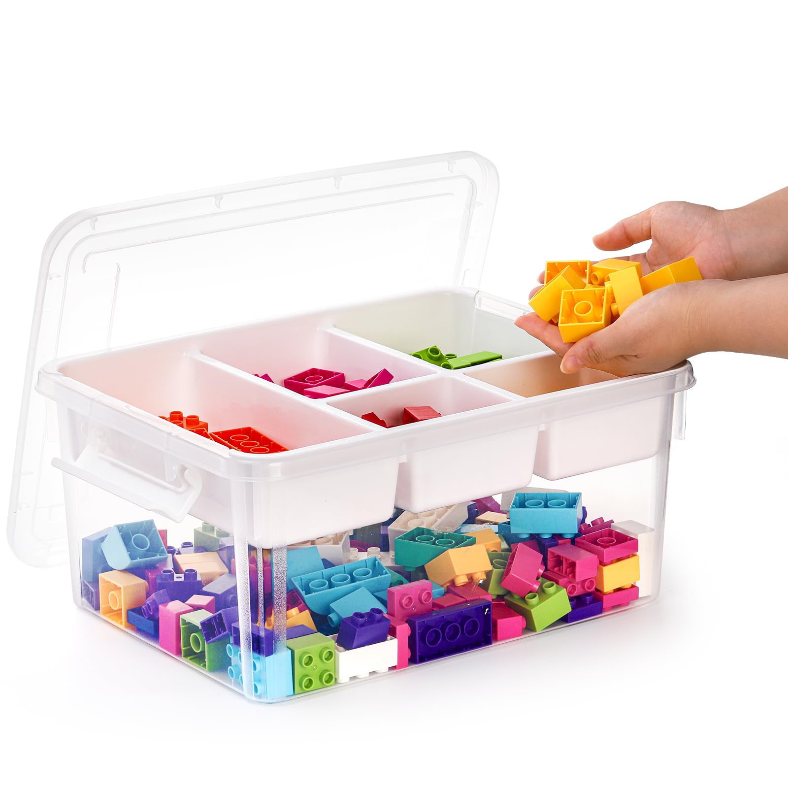 Eorbow 17QT Plastic Storage Box with Removable Tray, Clear Art Supply Craft Organizer and Storage Bin, Stackable Playroom Container with Lid and Handle for Organizing Tool, Bead, Crayon, Sewing