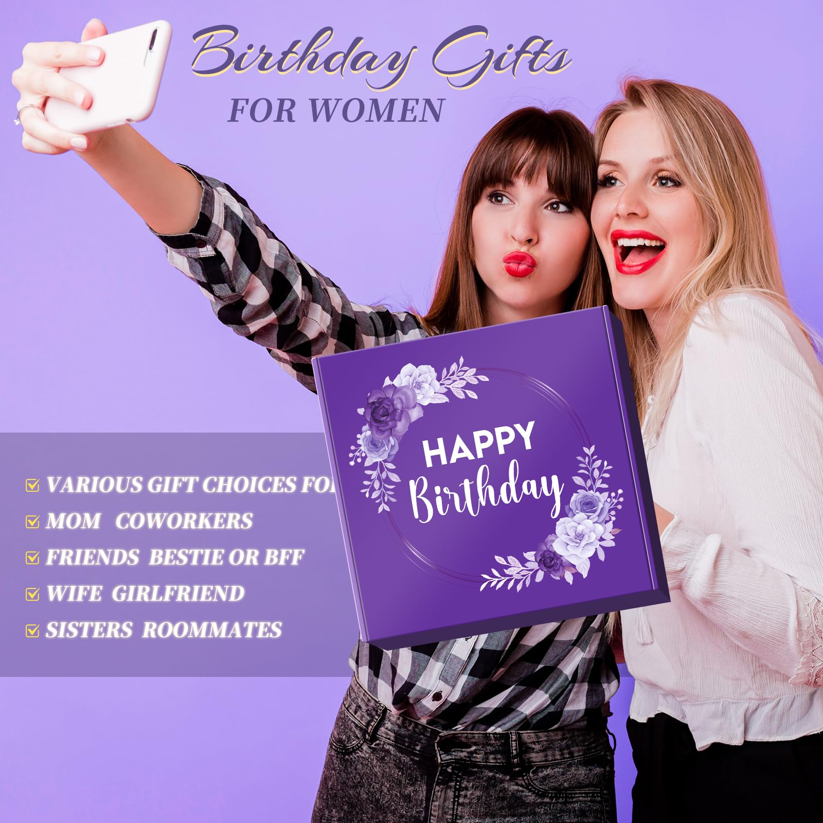 Birthday Gifts for Women ,Mom, Wife, Girlfriend, Sister, Her- 14PCS Purple Happy Birthday Relaxing Gift Set Self Care Package Get Well Soon, Female Friendship Gifts Care Gifts